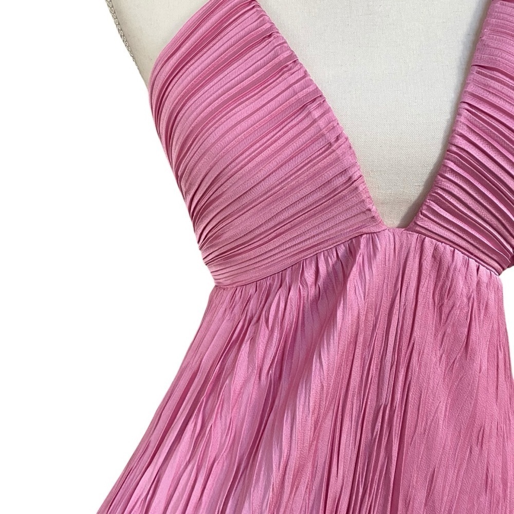 A.L.C. Angelina NWT Pleated Satin Halter Midi Dress Chateau Rose Size 4 - Picture 9 of 16